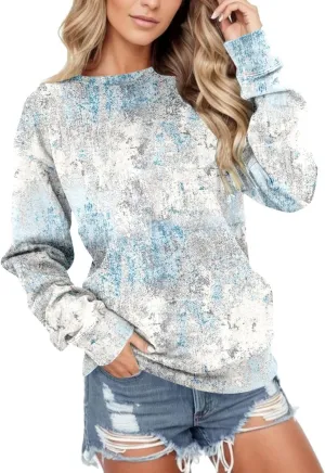 Sweatshirt for Women Crewneck Pullover with Pocket Loose Fit Print Long Sleeve Top Drop Shoulder Jumper Fleece Jersey Graphic