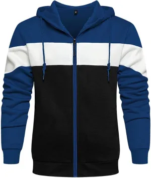 Sweatshirts for Men Zip Up Hoodie,Men's Hoodies Zip Front Sweatshirt Color Blocking Hooded Full Zip for Men Sweaters