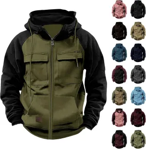 Tactical Hoodies for Men Full Zip Pullover Sweatshirts Casual Work Crewneck Sweatshirt Long Sleeve Cargo Hoodies