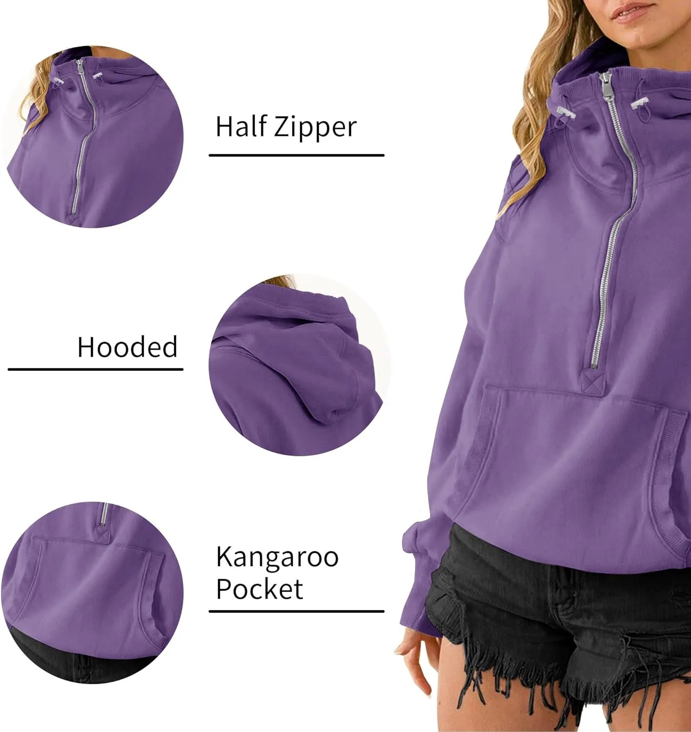 TBA High Neck Hoodies for Women Oversized Half Zip Drawstring Y2K Pullover Sweater Casual Long Sleeve Sweatshirt with Pockets
