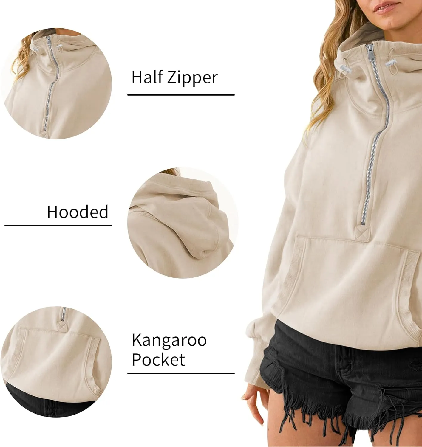 TBA High Neck Hoodies for Women Oversized Half Zip Drawstring Y2K Pullover Sweater Casual Long Sleeve Sweatshirt with Pockets