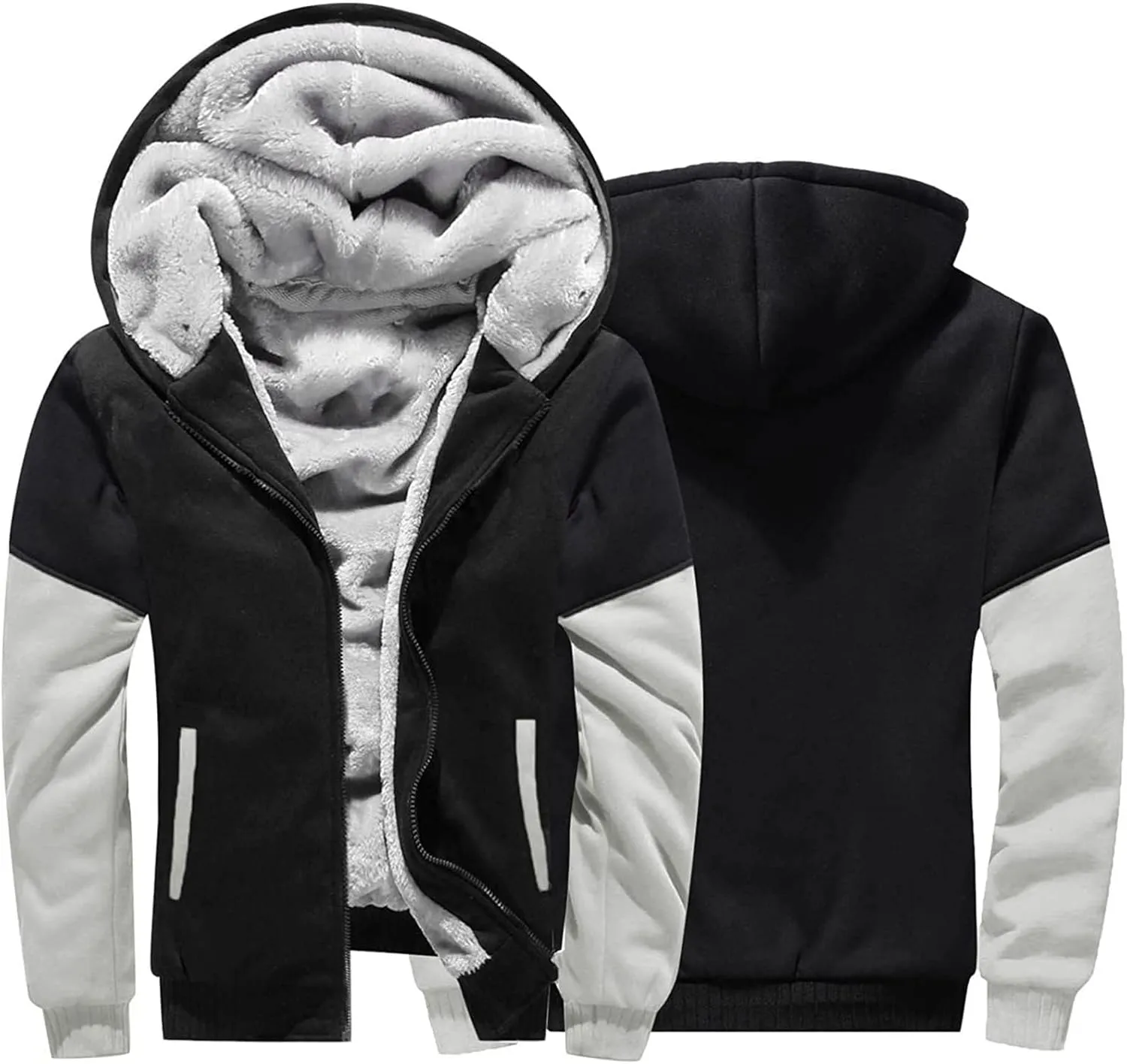 Thatrich Mens Winter Warm Fleece Jacket Sherpa Lined Hoodie Oversized Classic Jackets Workout Athletic Long Sleeve Outerwear
