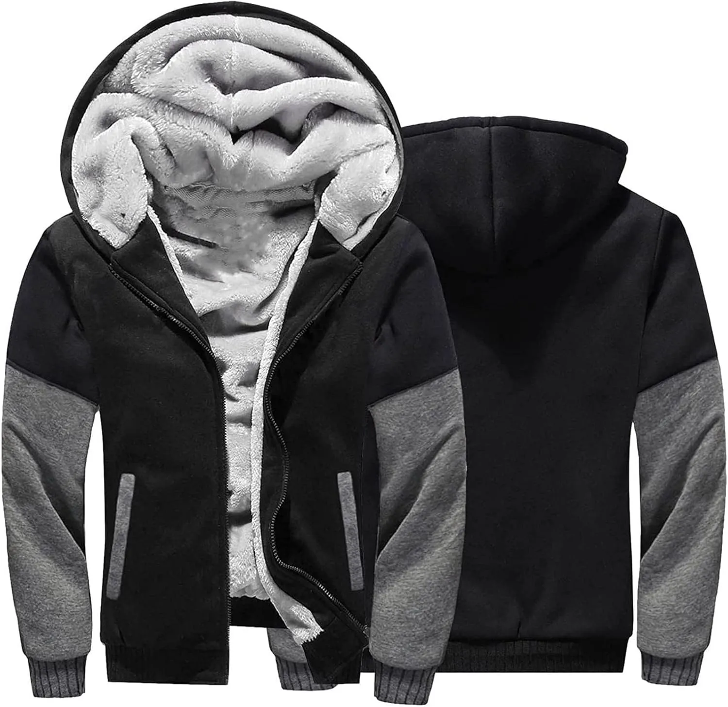 Thatrich Mens Winter Warm Fleece Jacket Sherpa Lined Hoodie Oversized Classic Jackets Workout Athletic Long Sleeve Outerwear