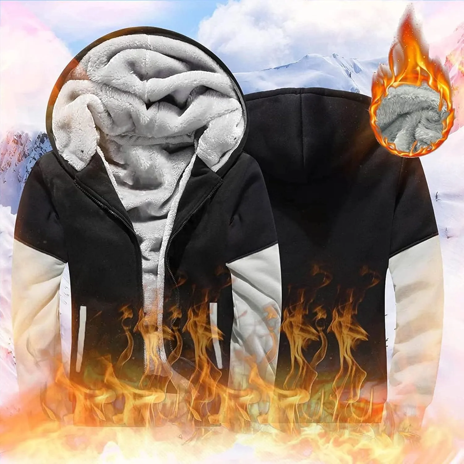 Thatrich Mens Winter Warm Fleece Jacket Sherpa Lined Hoodie Oversized Classic Jackets Workout Athletic Long Sleeve Outerwear