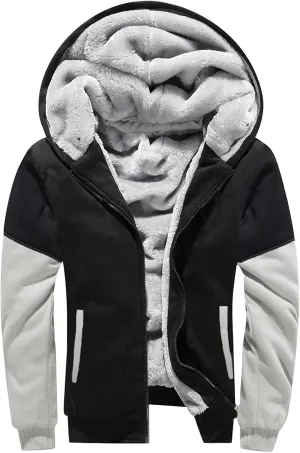 Thatrich Mens Winter Warm Fleece Jacket Sherpa Lined Hoodie Oversized Classic Jackets Workout Athletic Long Sleeve Outerwear