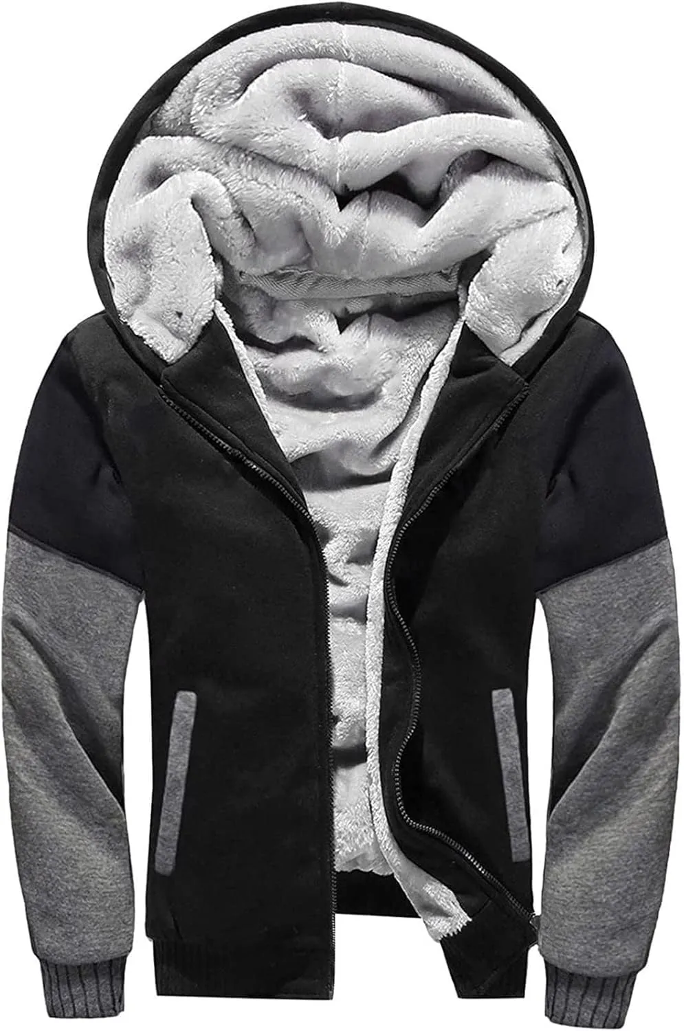Thatrich Mens Winter Warm Fleece Jacket Sherpa Lined Hoodie Oversized Classic Jackets Workout Athletic Long Sleeve Outerwear