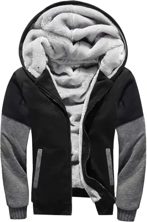 Thatrich Mens Winter Warm Fleece Jacket Sherpa Lined Hoodie Oversized Classic Jackets Workout Athletic Long Sleeve Outerwear