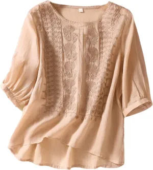V Neck Linen Tshirts for Women Summer Fall 3/4 Dolman Sleeve Relaxed Fit Long Basic Tee Shirt Tops Women 2025 FN