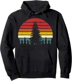 vintage retro sunset graphic minimalist pine trees design Pullover Hoodie
