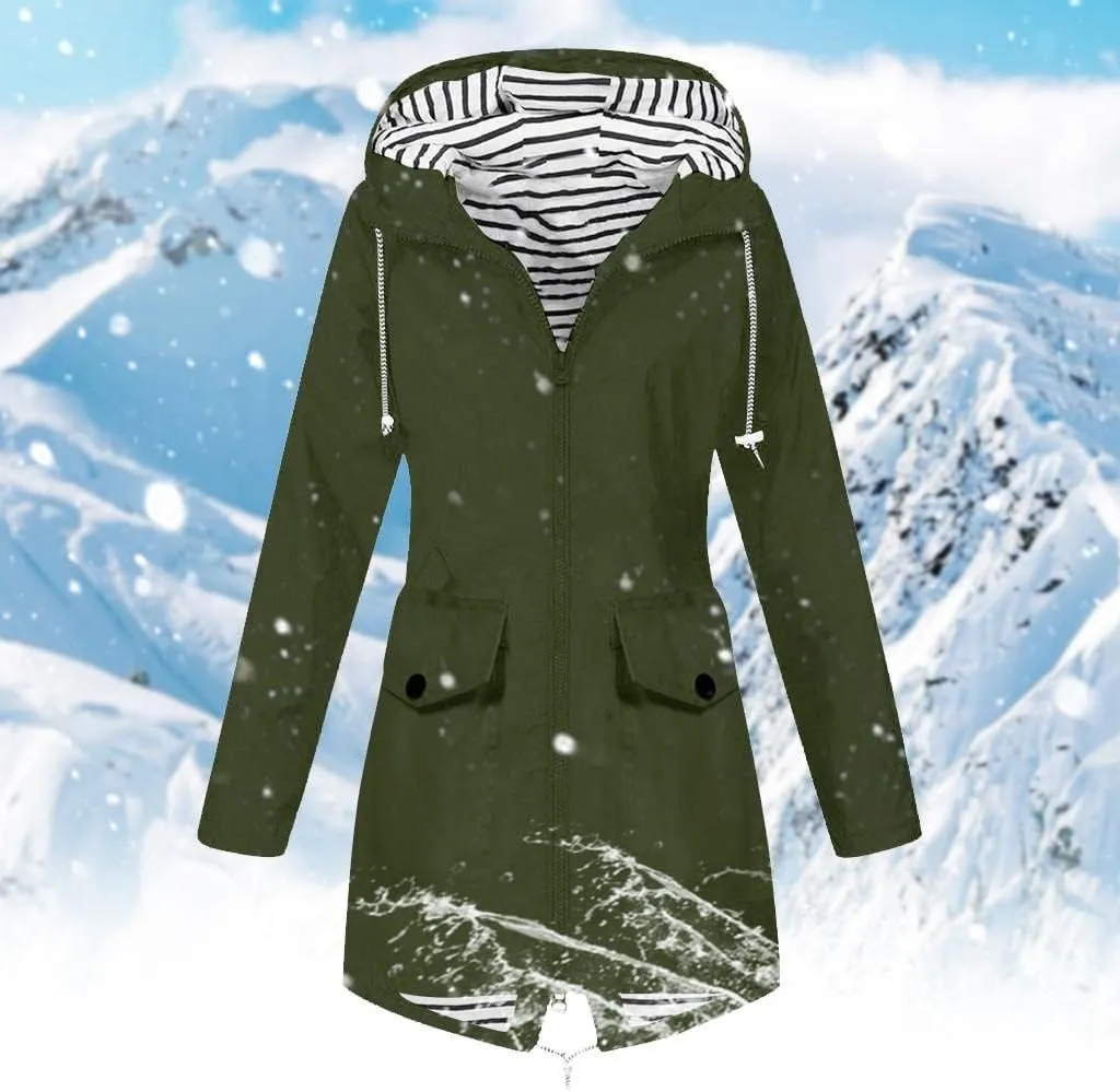 Windproof Jacket for Women Long Sleeve Full Zip Up Hooded Plain Windbreaker with Pocket Ligh Weight Overcoat Zipper Winter