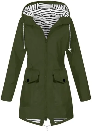 Windproof Jacket for Women Long Sleeve Full Zip Up Hooded Plain Windbreaker with Pocket Ligh Weight Overcoat Zipper Winter