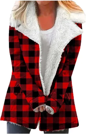 Winter Coats for Women 2023,Fuzzy Fleece Lined Sherpa Jacket Lapel Button Down Long Warm Parka Outerwear