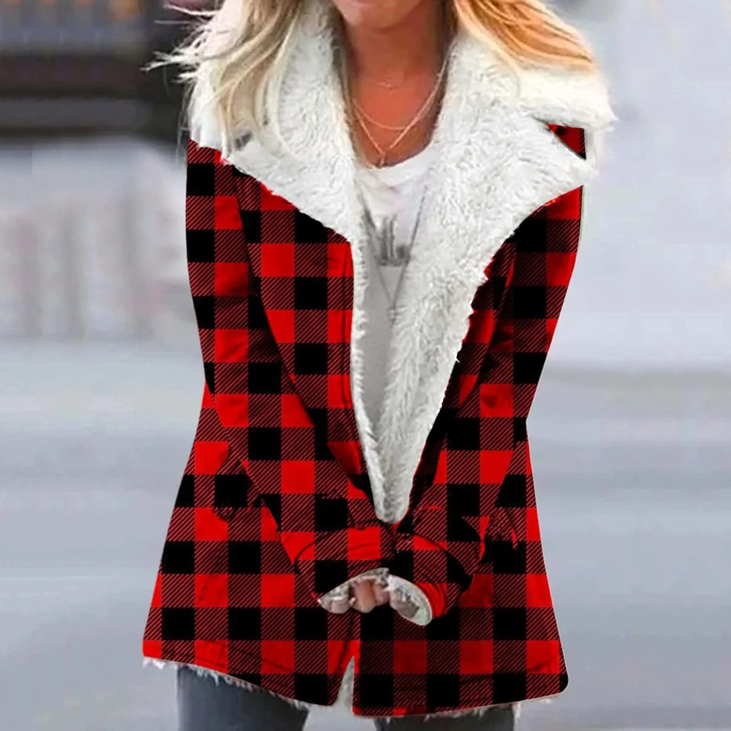 Winter Coats for Women 2023,Fuzzy Fleece Lined Sherpa Jacket Lapel Button Down Long Warm Parka Outerwear
