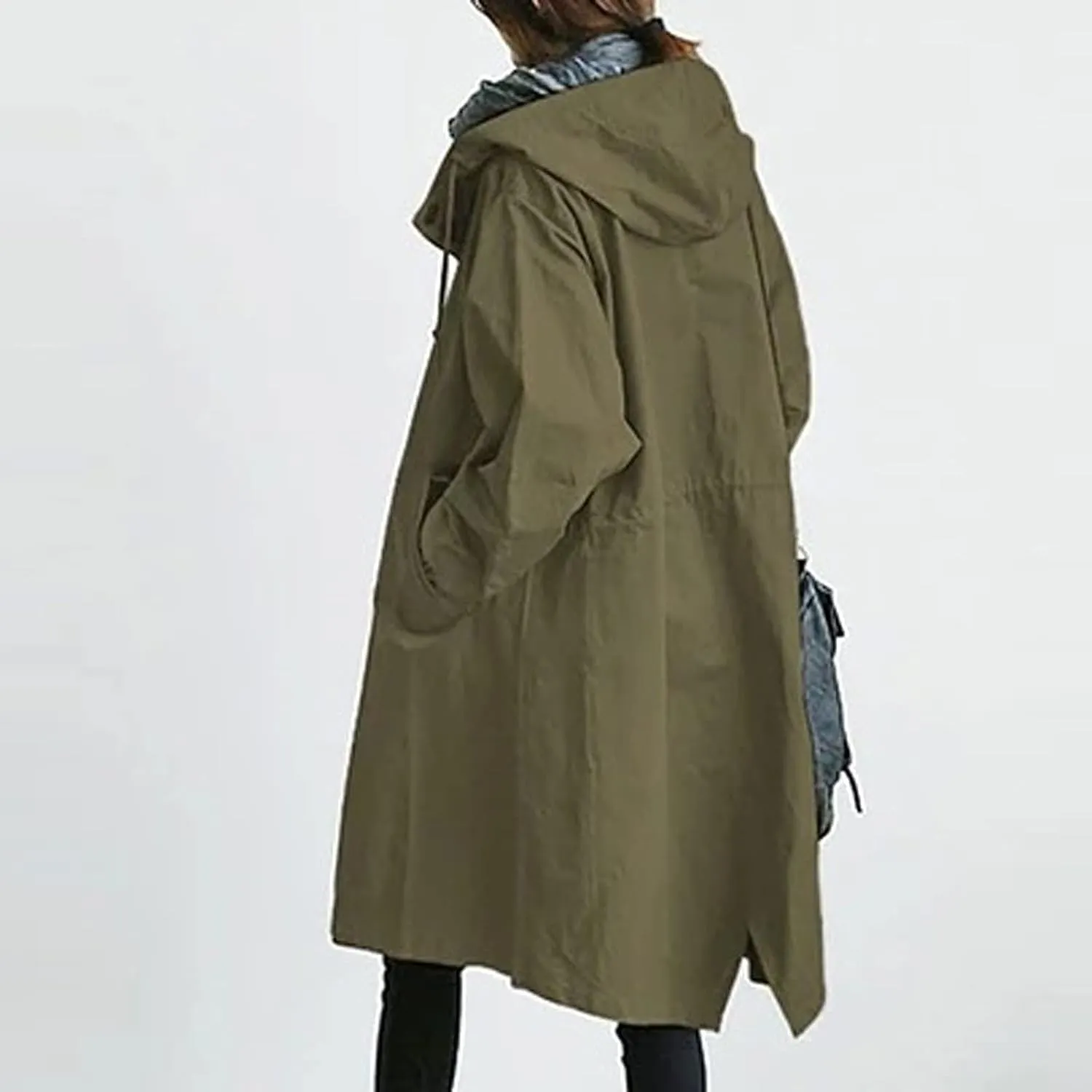 Winter Coats for Women, Casual Plus Size Long Trench Coat Fashion Hood Windbreaker Jackets Button Outerwear with Pockets