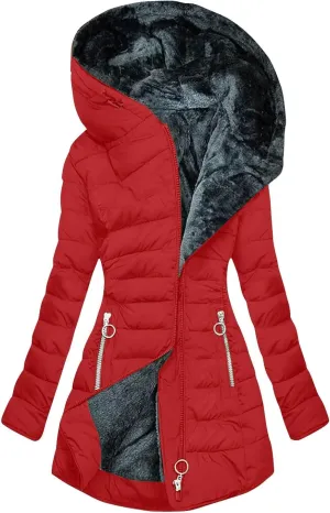 Winter Coats for Women Fleece Lined Sherpa Jackets with Faux Fur Hood Thicken Puffer Jackets Long Sleeve Down Coats
