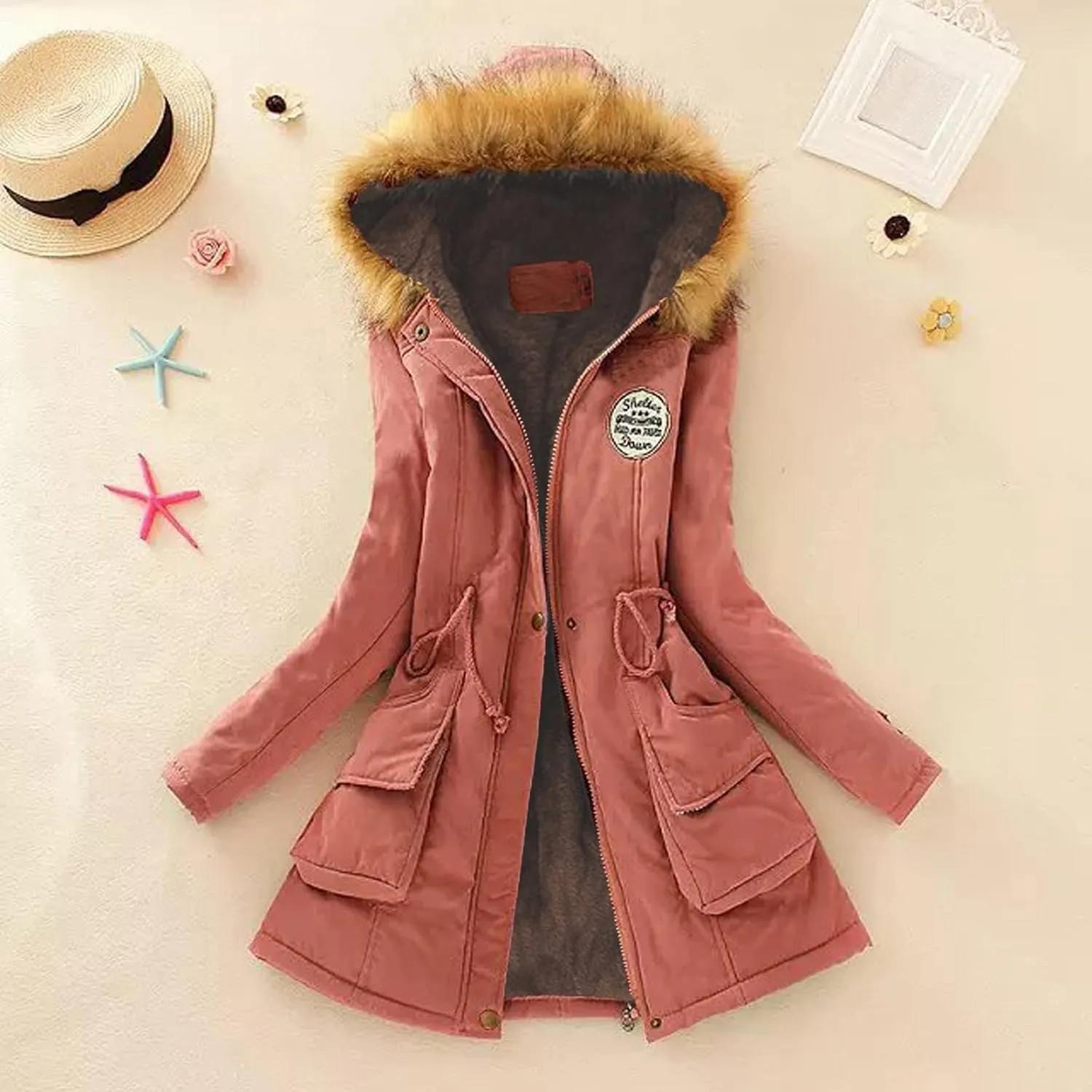 Winter Warm Sherpa Lined Coats Jackets for Women Plus Size Fuzzy Hooded Coats Parka Faux Fur Long Pea Coat Outerwear