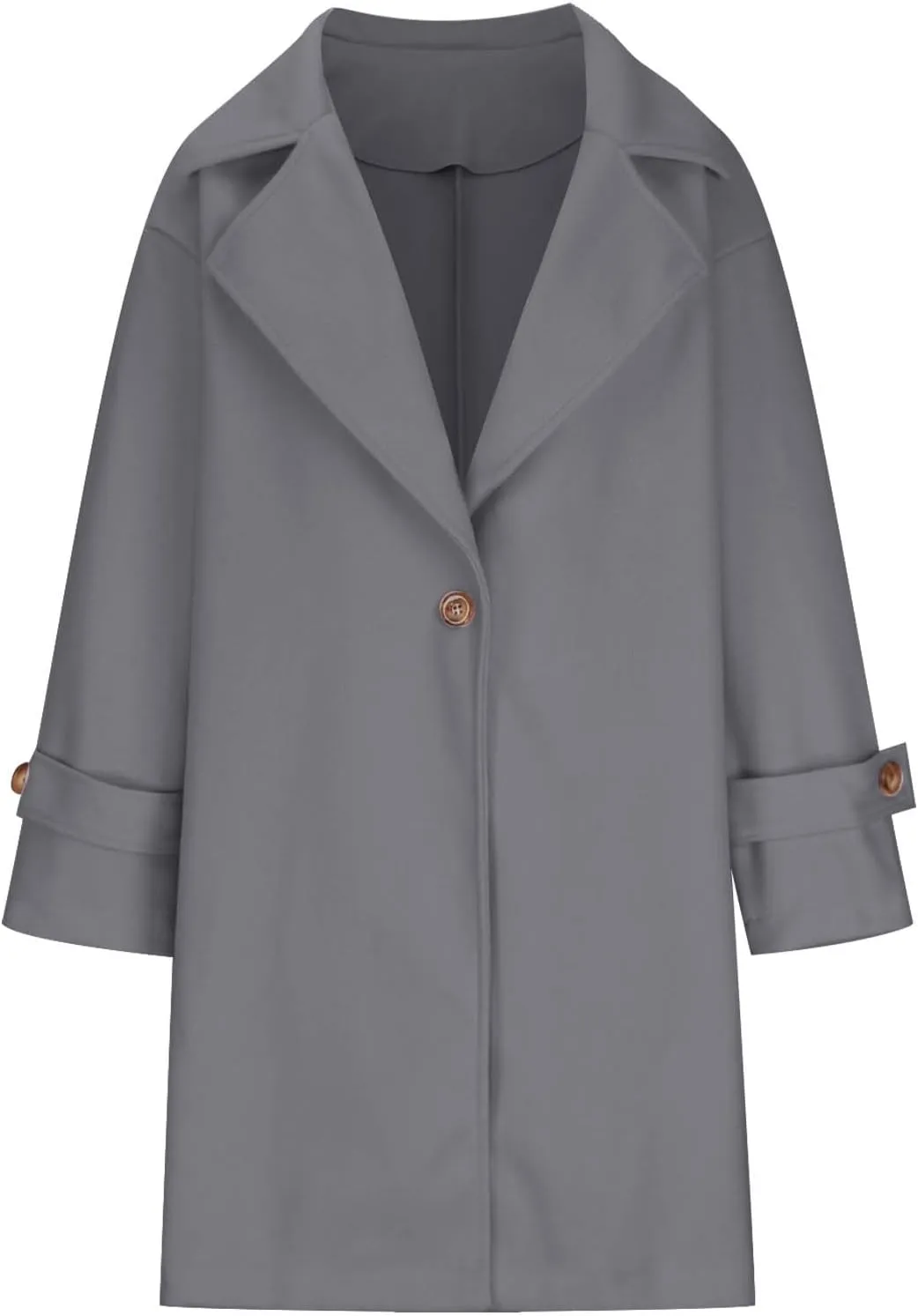 Winter Wool Blend Mid-Long Trench Coat for Women Notch Single-Breasted Oversized Lapel Lightweight Jacket Outwear