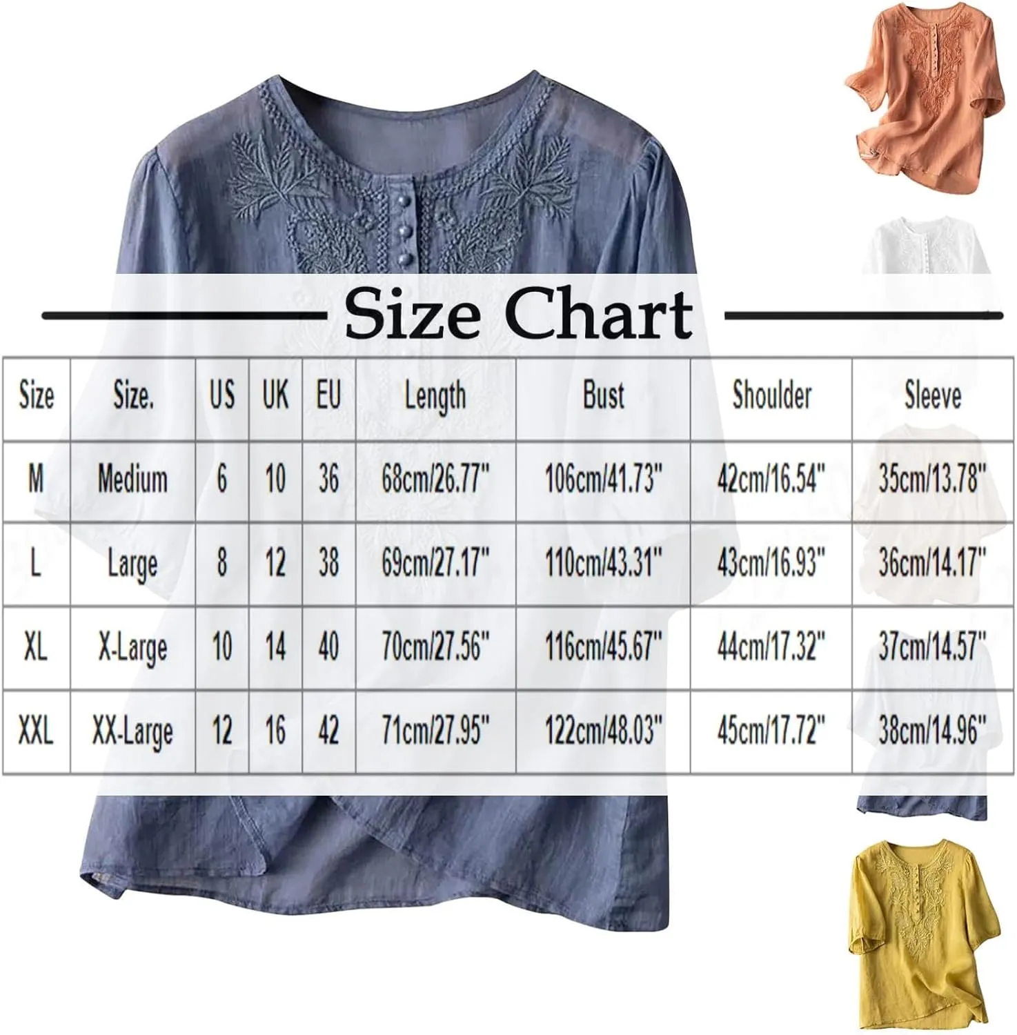 Women Cotton Linen Tops Vintage Floral Embroidered Shirts Summer Casual Long Sleeve V Neck Baggy Boho Peasant Blouse