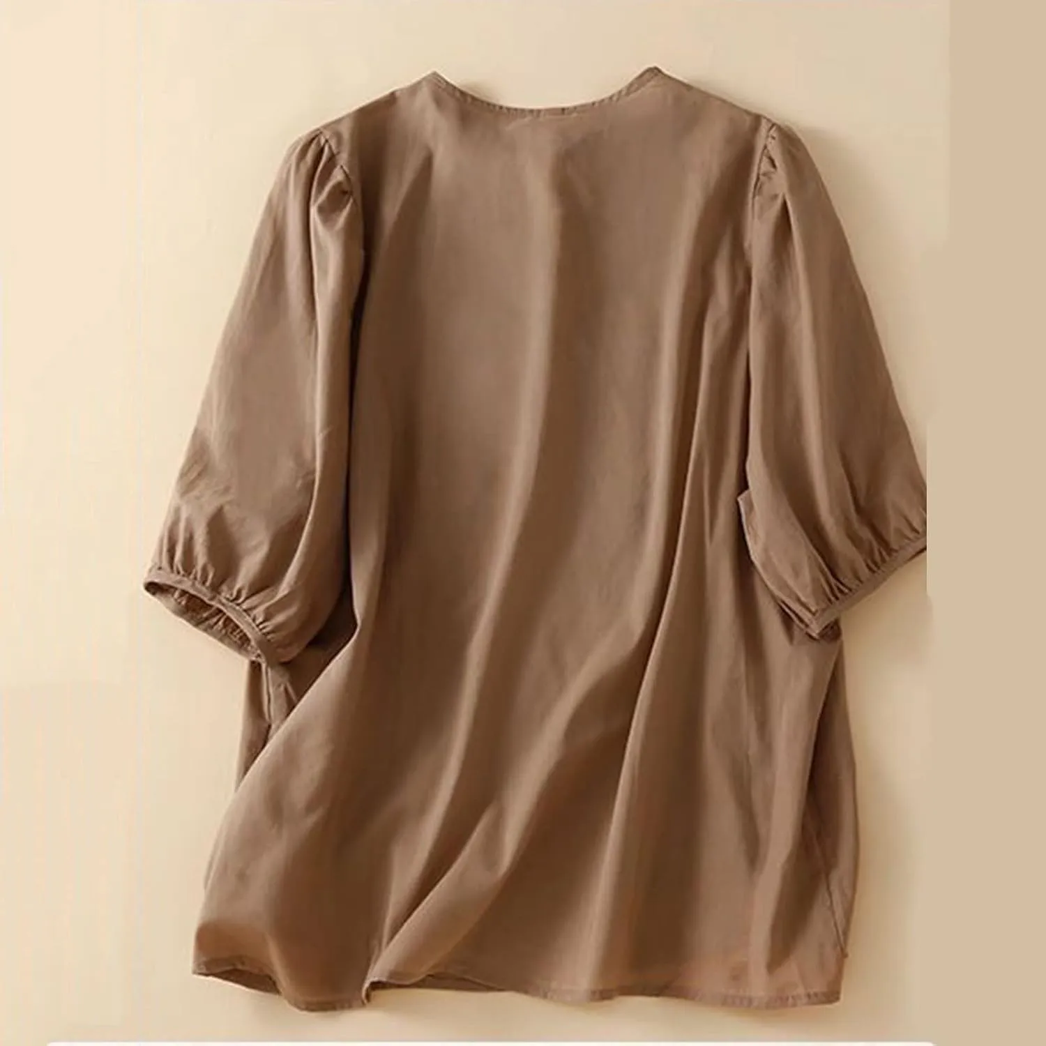 Women Cotton Linen Tops Vintage Floral Embroidered Shirts Summer Casual Long Sleeve V Neck Baggy Boho Peasant Blouse