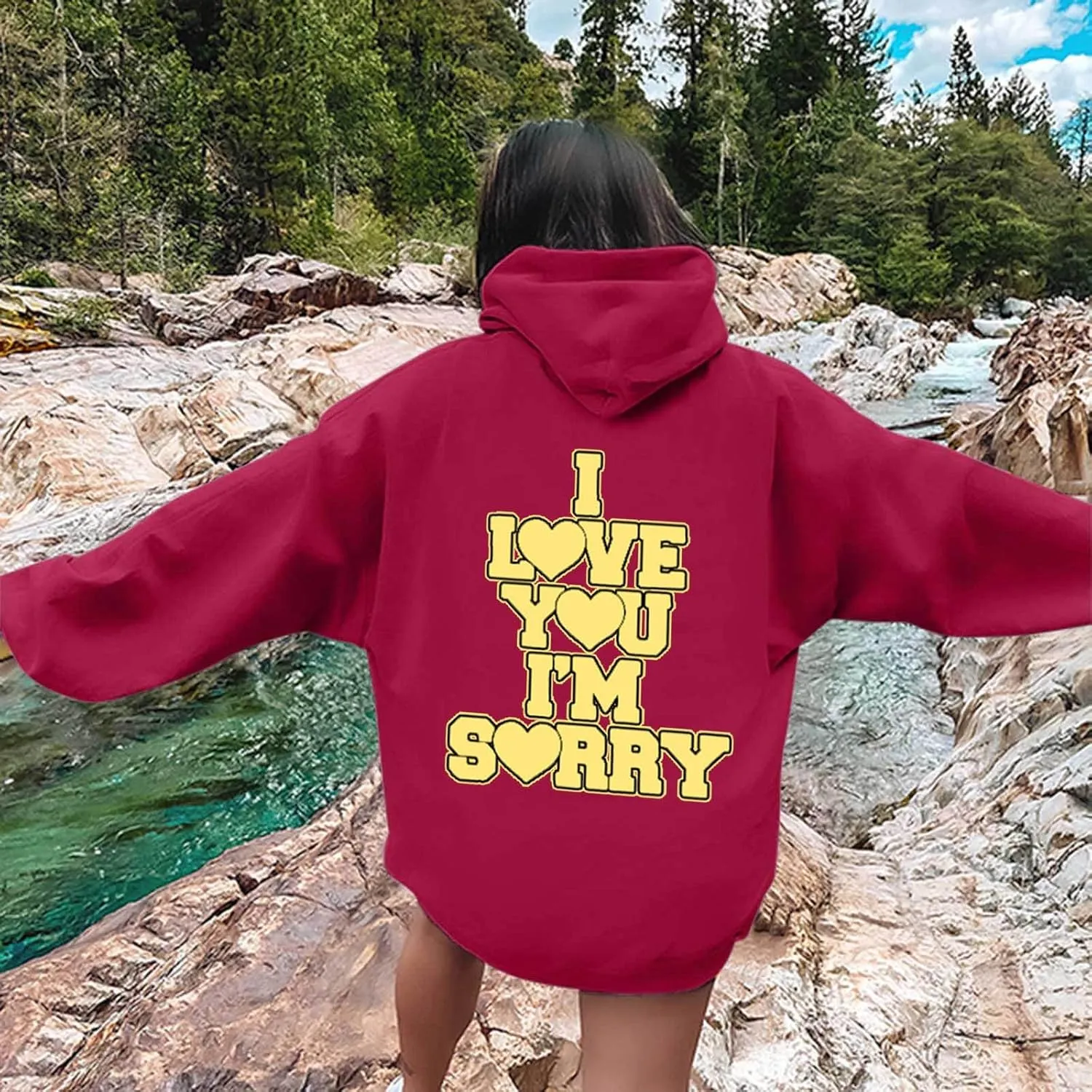 Women Hoodies Gracie I Love You I'm Sorry Letter Print Hoodie Pullover Long Sleeve Oversized Y2K Trendy Casual Shirts