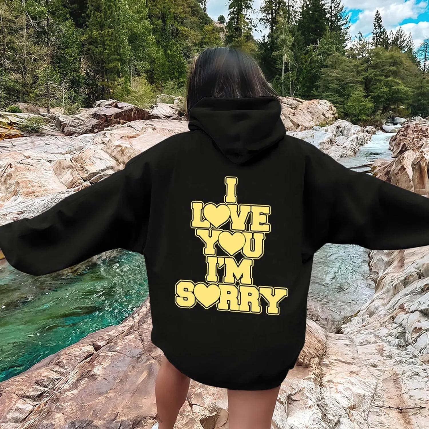 Women Hoodies Gracie I Love You I'm Sorry Letter Print Hoodie Pullover Long Sleeve Oversized Y2K Trendy Casual Shirts