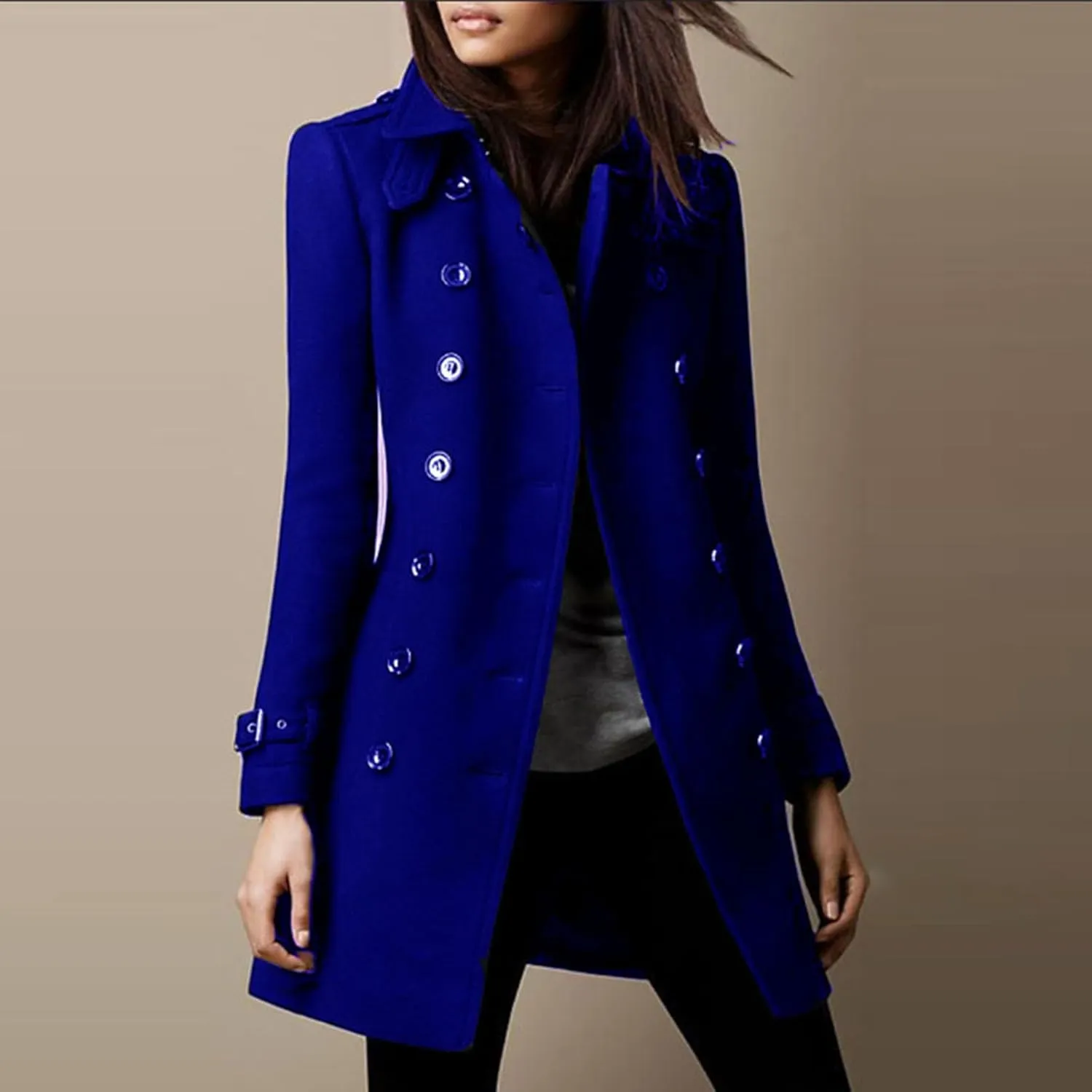 Women Trench Coat Winter Slim Outerwear Casual Classic Lapel Overcoats Elegant Double-Breasted Jackets
