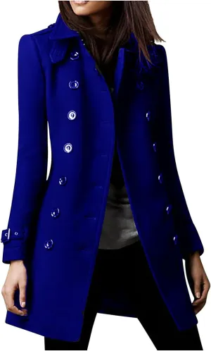 Women Trench Coat Winter Slim Outerwear Casual Classic Lapel Overcoats Elegant Double-Breasted Jackets
