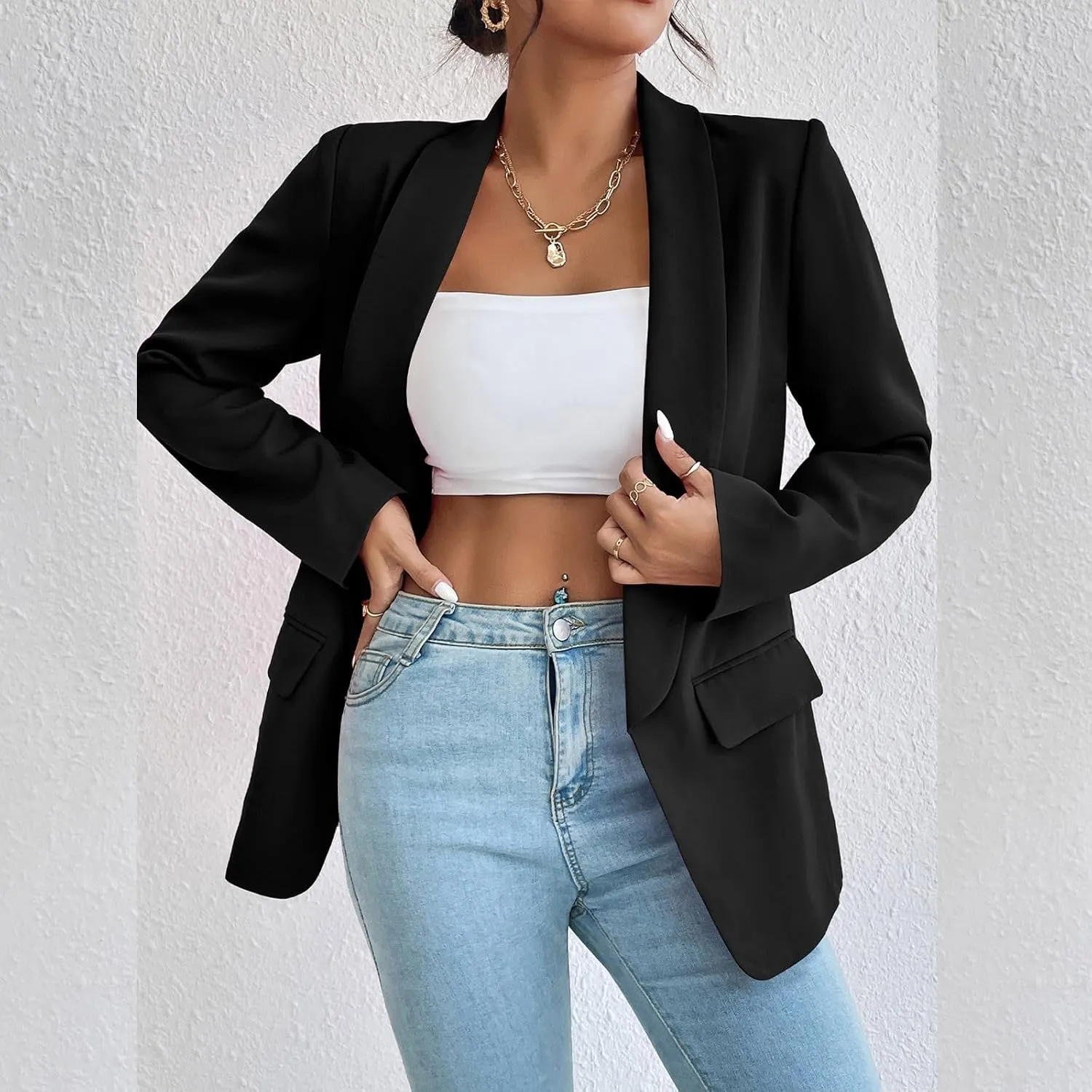 Womens Blazers for Work Casual Business for Women Blazer Cropped Work Funny Tops Soft With Pockets Cardigan