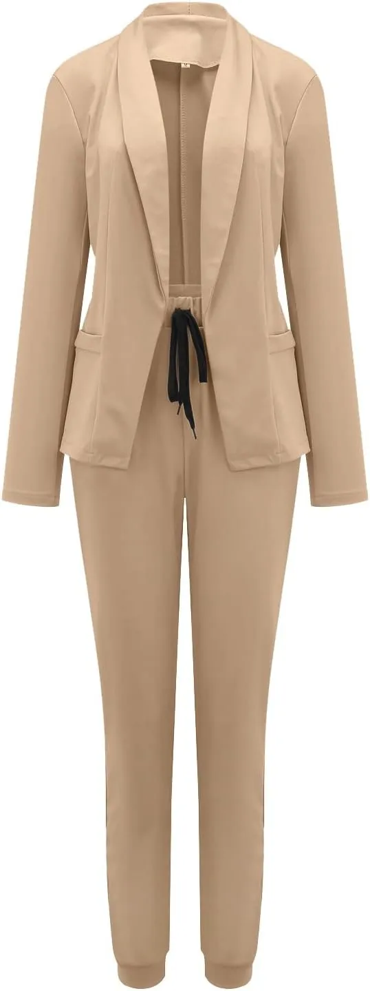 Womens Business Casual Blazers Set Fashion Solid Long Sleeve Lapel Work Suit Jacket Slim Fit Petite Blazer with Pocket
