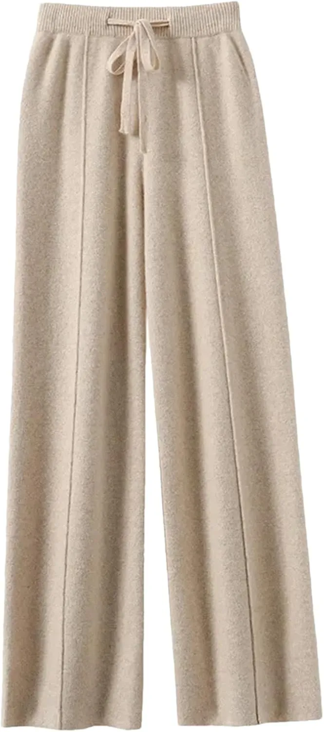 Women’s Cashmere Knit Wide-Leg Pants Plush Loose Fit Autumn Winter Minimalist Trousers
