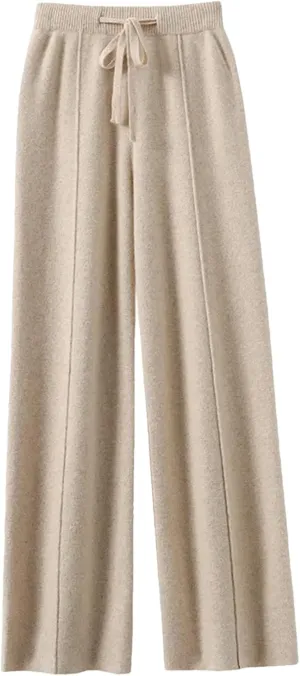 Women’s Cashmere Knit Wide-Leg Pants Plush Loose Fit Autumn Winter Minimalist Trousers