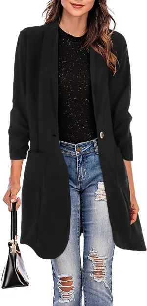 Womens Casual Blazer 2024 Winter Warm Long Cardigan Jacket Business Work Suit Jackets Elegant Slim Overcoat with Pocket
