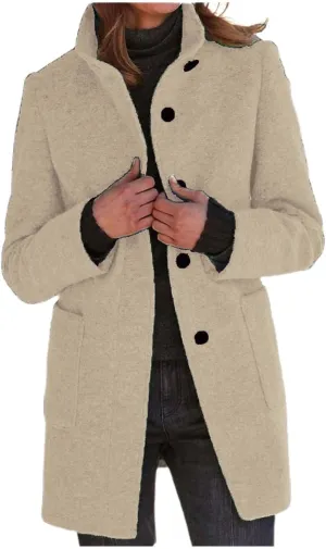 Womens Casual Jacket Long Sleeve Solid Color Vintage Button Down Tweed Coat Oversized Loose Fit Lightweight Outwear