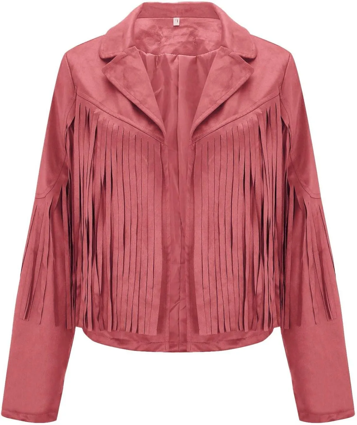 Womens Casual Short Jacket Lapel Long Sleeve Tassel Suedette Plain Moto Biker Coat Cardigan Blazers Fringe Cold Girl Fall