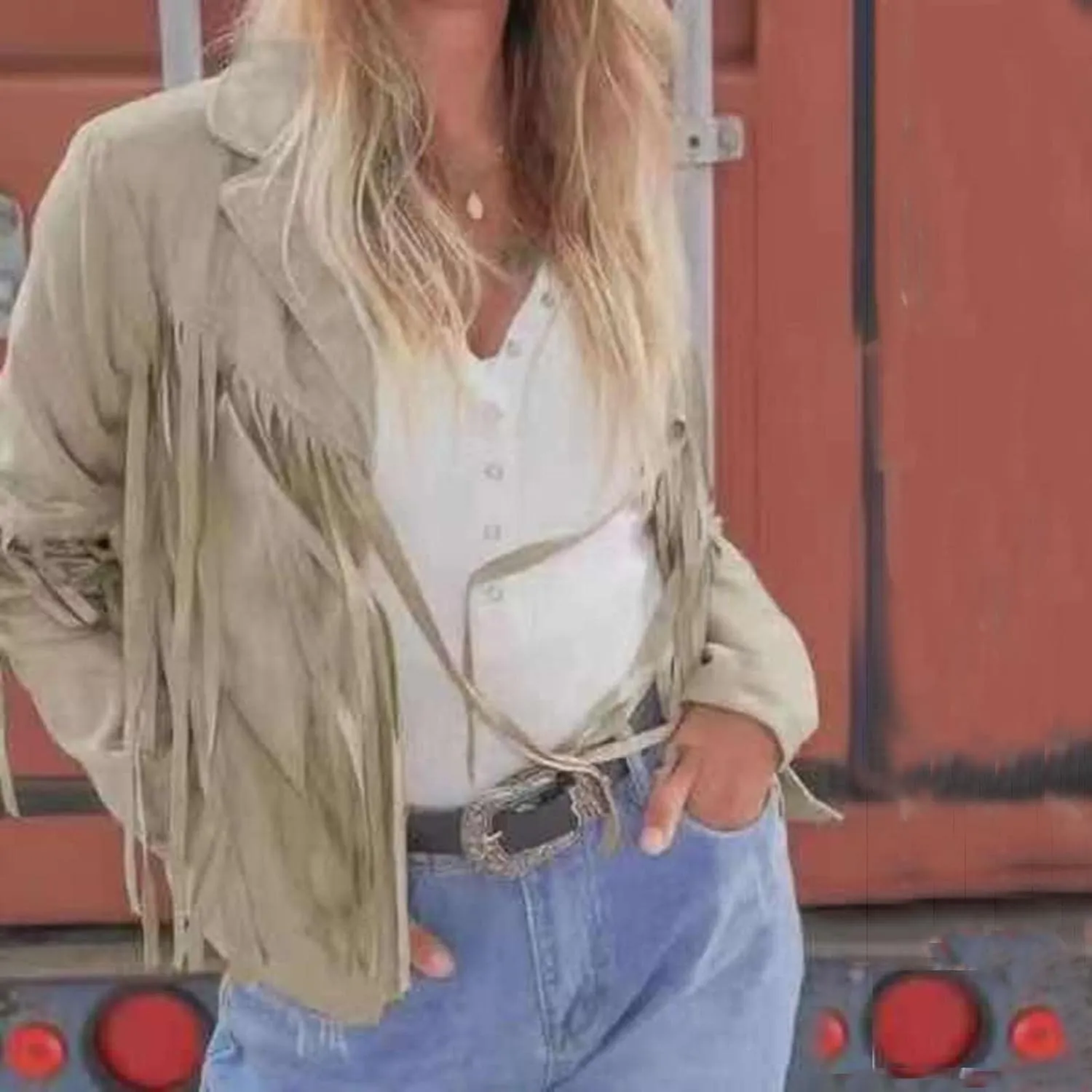 Womens Casual Short Jacket Lapel Long Sleeve Tassel Suedette Plain Moto Biker Coat Cardigan Blazers Fringe Cold Girl Fall