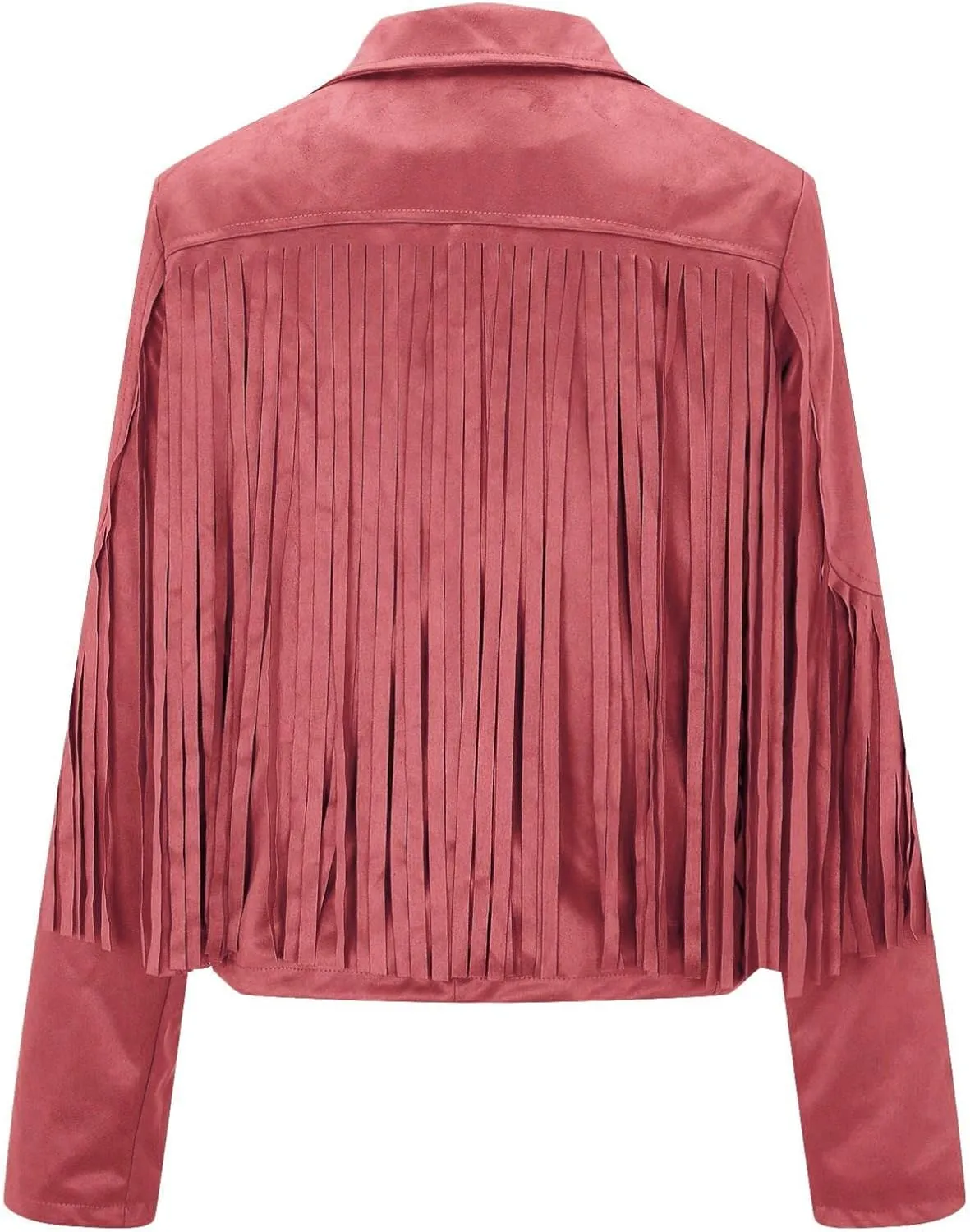 Womens Casual Short Jacket Lapel Long Sleeve Tassel Suedette Plain Moto Biker Coat Cardigan Blazers Fringe Cold Girl Fall
