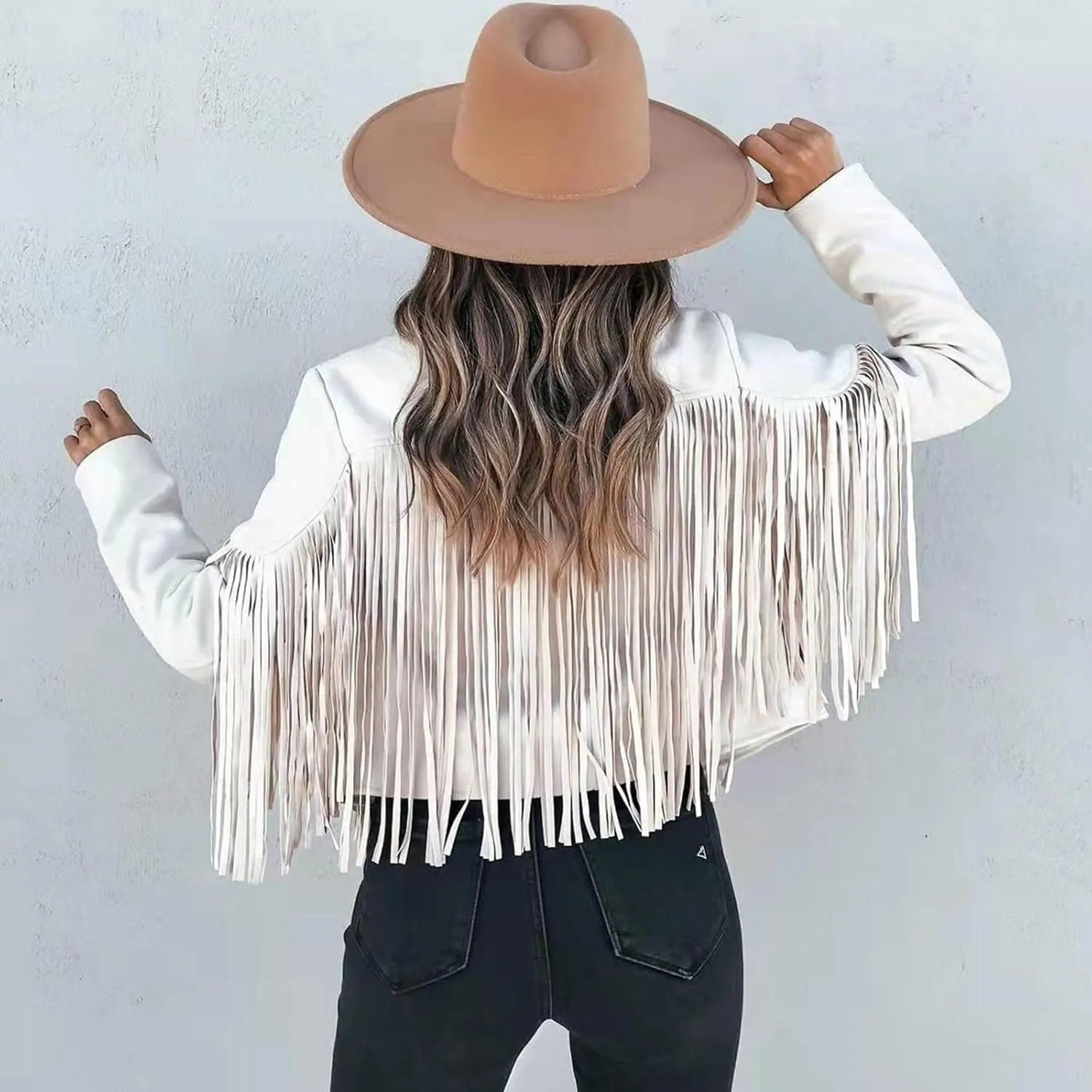 Womens Casual Short Jacket Lapel Long Sleeve Tassel Suedette Plain Moto Biker Coat Cardigan Blazers Fringe Cold Girl Fall