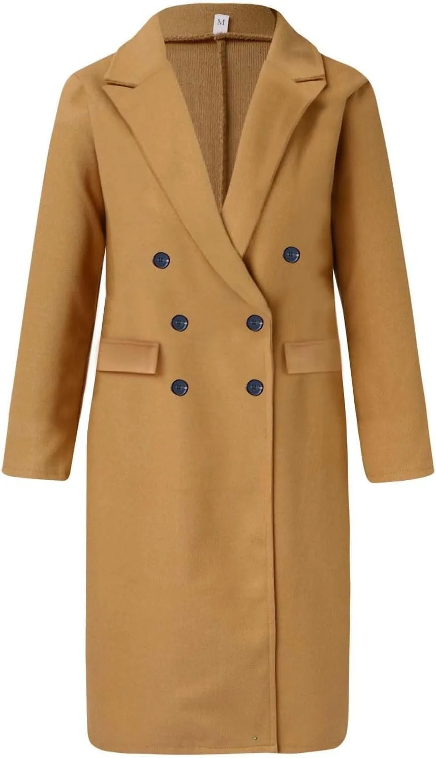 Women's Casual Thicken Wool Blend Lapel Long Sleeve Double Breasted Pea Coat Solid Color Slim Fit Winter Long Coat