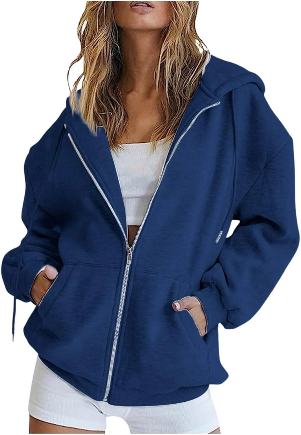 Womens Casual Zip Up Hoodies Soft Comfy Fleece Sweatshirts Loose Long Sleeve Solid Pullover with Pockets 2024 Fall Suit