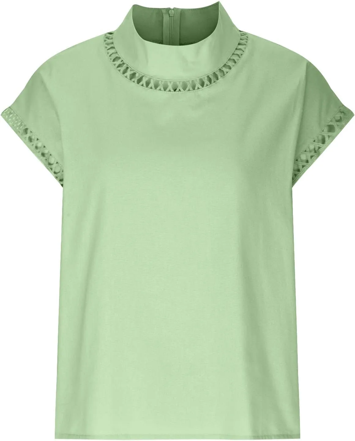 Women's Cotton Linen Tops Mock Turtleneck Summer T-Shirt Casual Hollow Out Cap Sleeve Shirts Loose Solid Blouse