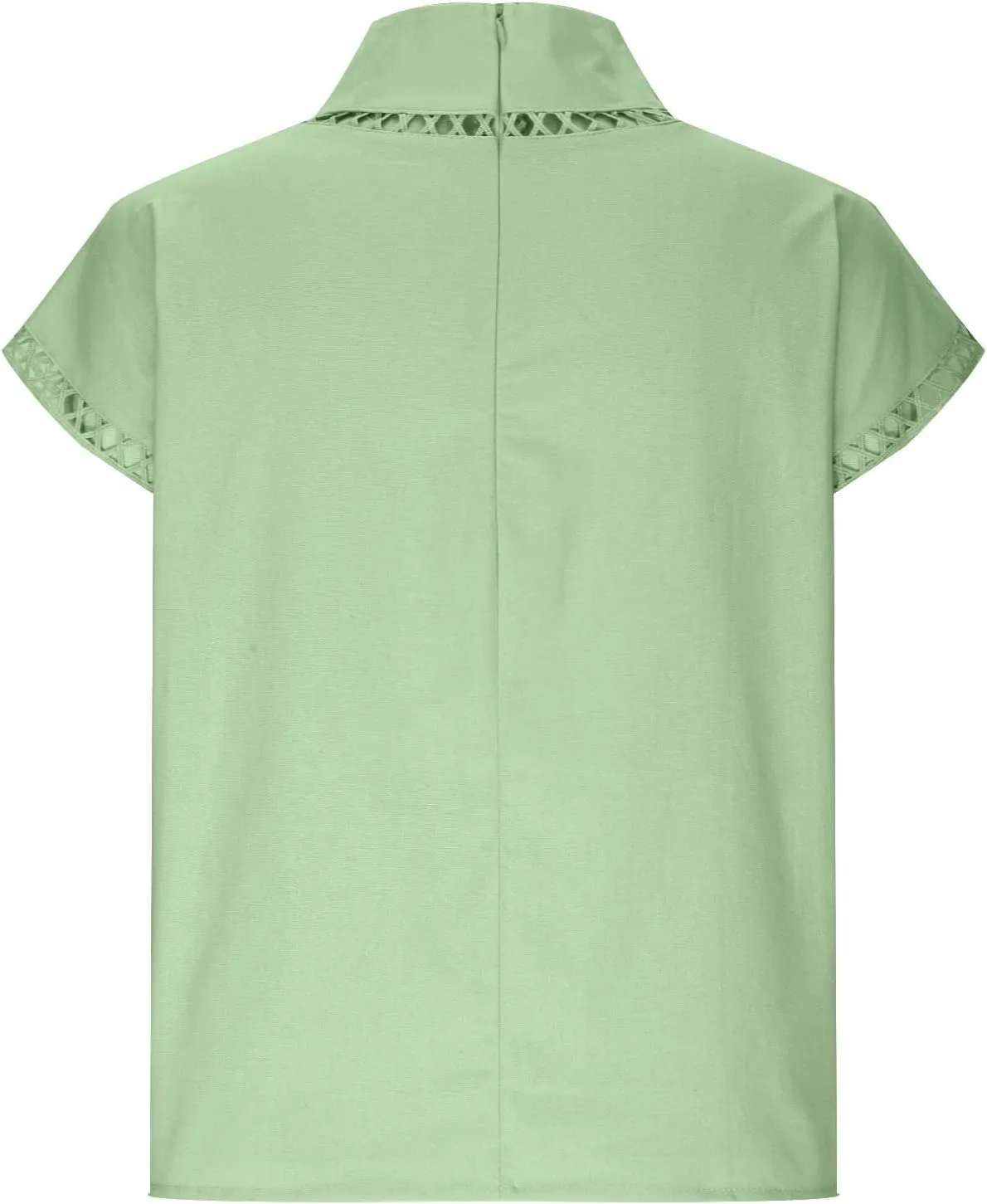 Women's Cotton Linen Tops Mock Turtleneck Summer T-Shirt Casual Hollow Out Cap Sleeve Shirts Loose Solid Blouse
