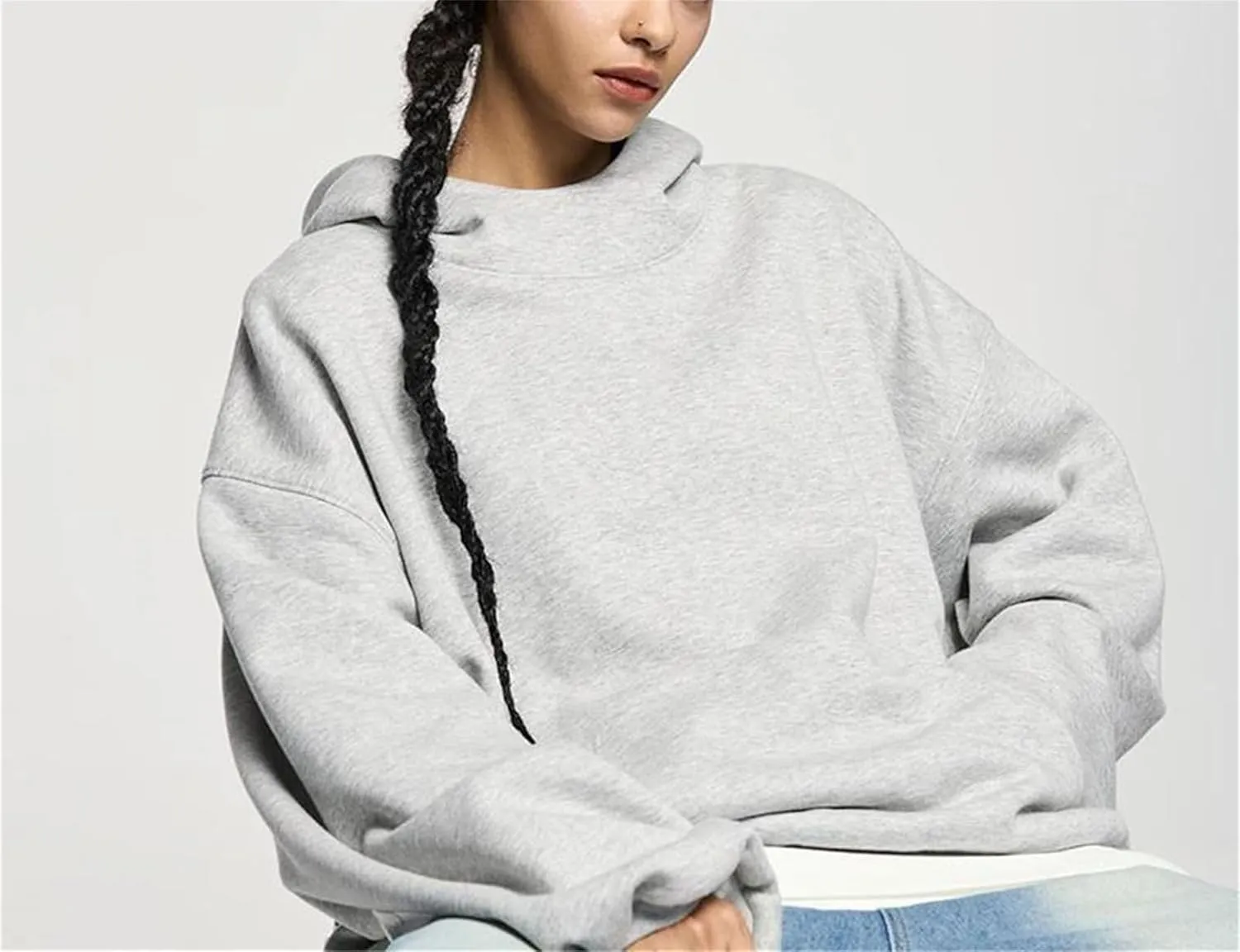 Women's Cropped Fleece Hoodies Unisex Winter Thick Warm High Neck Hooded Sweatshirt Fashion Y2k Clothes