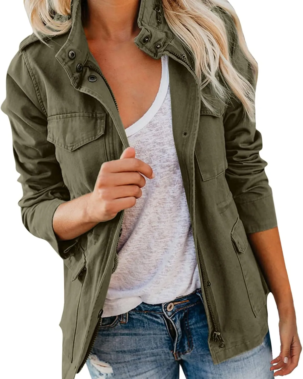 Womens Daily Fall Regular Sleeveless Vest Military Anorak Zip Up Lightweight Hoodies Jacket with Pockets