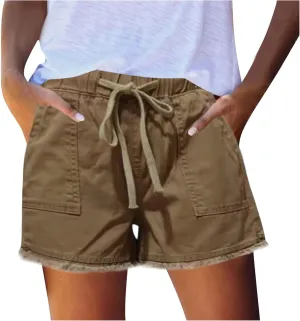 Women's Denim Shorts Elastic High Waisted Raw Hem Jean Shorts 2023 Summer Loose Fit Casual Stretch Hot Short with Pockets