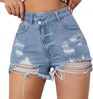 Women's Denim Shorts High Waisted Cute Solid Stretchy Boyfriend Shorts Jeans with Pockets Frayed Hem Slim Shorts Summer Shorts for Women