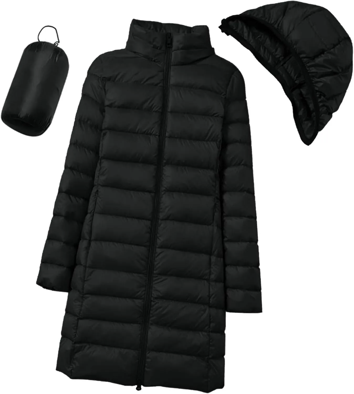 Women's Down Jacket Hooded Windproof Puffer Coat Packable Warm Winter Jacket Lightweight Ladies Parka Zipper Winter Autumn