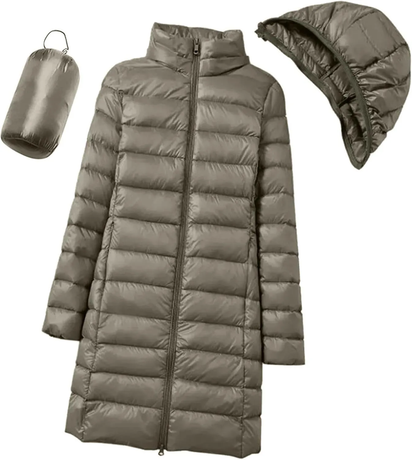 Women's Down Jacket Hooded Windproof Puffer Coat Packable Warm Winter Jacket Lightweight Ladies Parka Zipper Winter Autumn