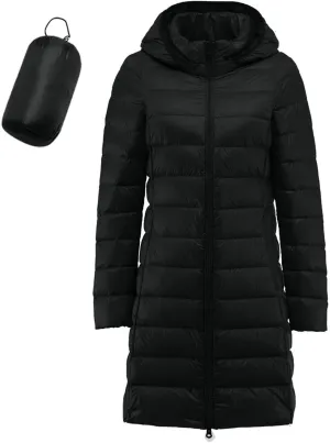 Women's Down Jacket Hooded Windproof Puffer Coat Packable Warm Winter Jacket Lightweight Ladies Parka Zipper Winter Autumn