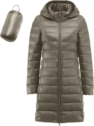 Women's Down Jacket Hooded Windproof Puffer Coat Packable Warm Winter Jacket Lightweight Ladies Parka Zipper Winter Autumn