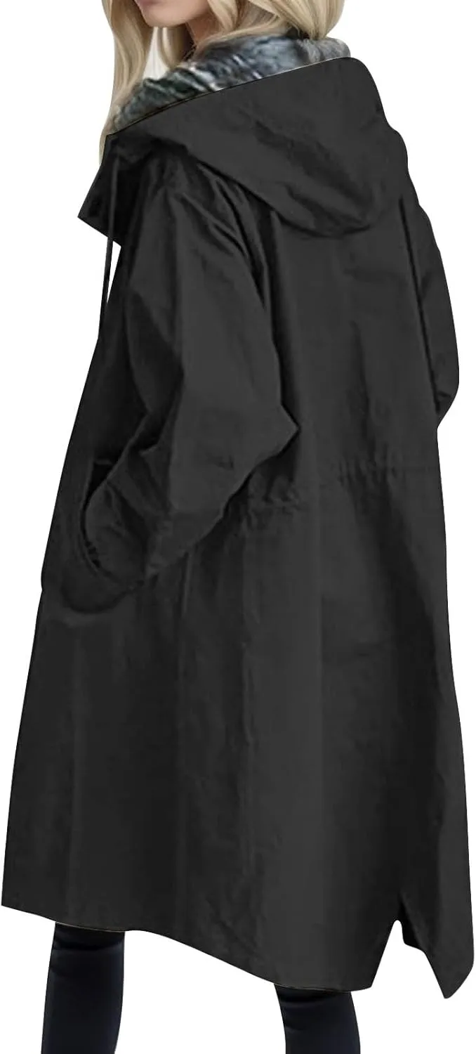 Women's Elegant Notched Collar Double Button Slim Long Wool Blend Pea Coat Jacket